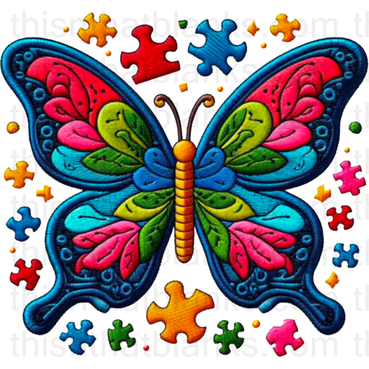 Autism Awareness Butterfly Embroidery Patch Sublimation Or Dtf Transfe This N That Blanks 0394