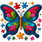 Autism Awareness Butterfly Embroidery Patch Sublimation or DTF Transfer