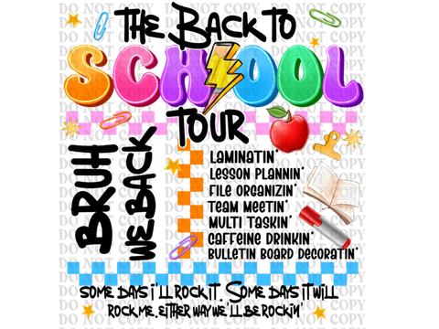 Back To School Tour DTF or Sublimation Transfer