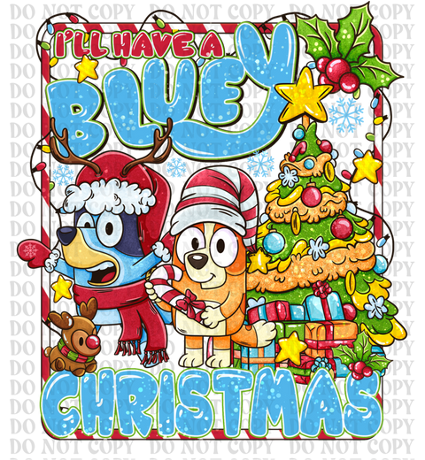 Blue Dog Christmas DTF or Sublimation Transfer