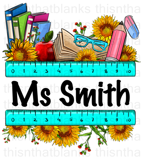 Customizable Teacher Floral Sunflower Sublimation Or DTF Transfer