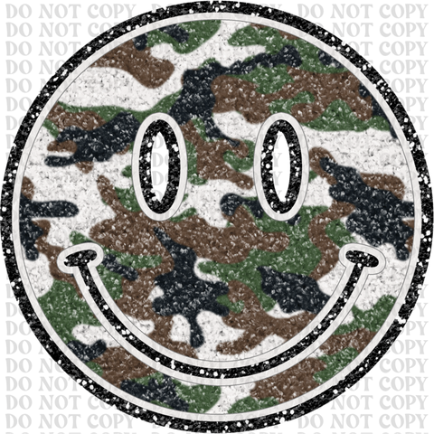 Camo Smiley DTF or Sublimation Transfer