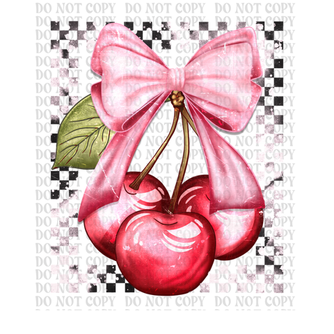 Checkered Cherry Bow DTF or Sublimation Transfer
