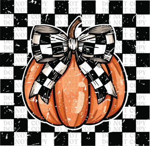 Pumpkin Bow Checkered DTF or Sublimation Transfer
