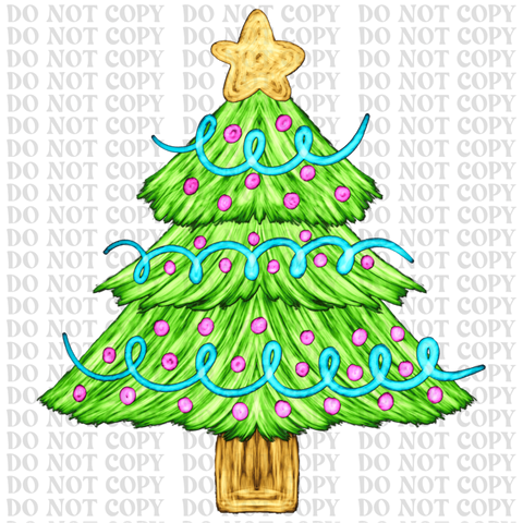 Christmas Trees Doodle DTF or Sublimation Transfer