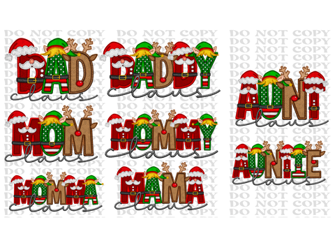 Claus NAMES Bundle DTF or Sublimation Transfer