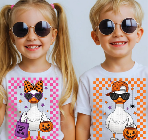 Trick Or Treat Boy or Girl Duck DTF or Sublimation Transfer