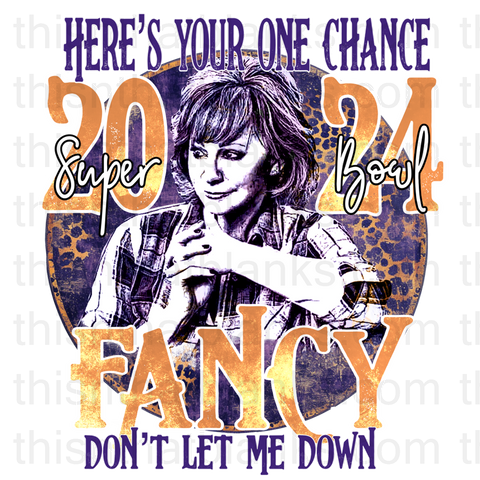 Fancy Don't Let Me Down Reba SB Purple Sublimation or DTF Transfer