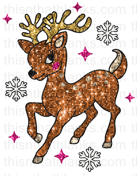 Reindeer Faux Glitter Sublimation or DTF Transfer