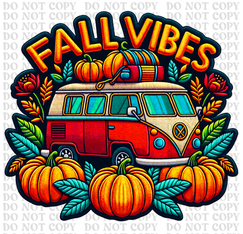 Embroidery Fall Vibes DTF or Sublimation Transfer