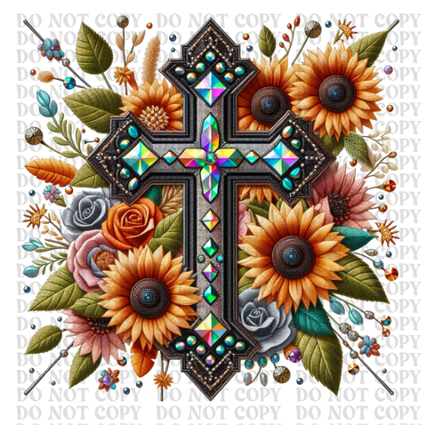 Floral Cross DTF or Sublimation Transfer