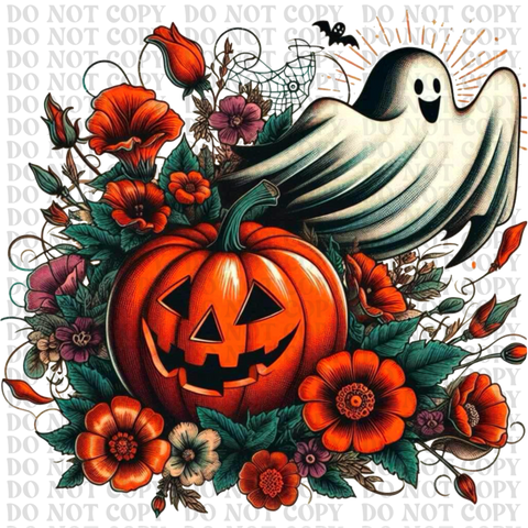 Ghost With Floral Pumpkin DTF or Sublimation Transfer
