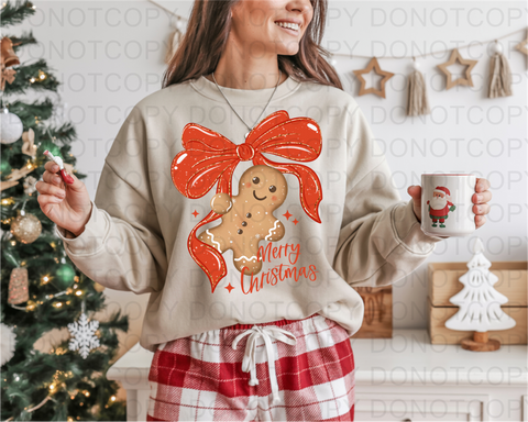 Gingerbread Christmas Bow DTF or Sublimation Transfer