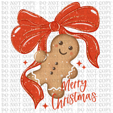 Gingerbread Christmas Bow DTF or Sublimation Transfer