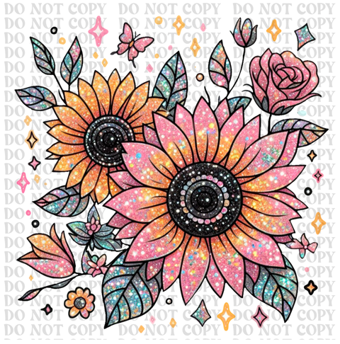 Glitter Sunflower DTF or Sublimation Transfer