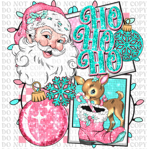 Ho Ho Ho Pink Santa DTF or Sublimation Transfer