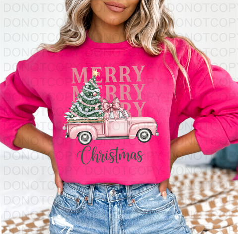 Pink Merry Christmas Truck DTF or Sublimation Transfer