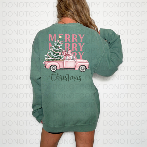 Pink Merry Christmas Truck DTF or Sublimation Transfer