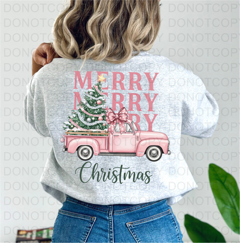 Pink Merry Christmas Truck DTF or Sublimation Transfer
