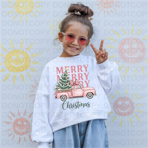 Pink Merry Christmas Truck DTF or Sublimation Transfer