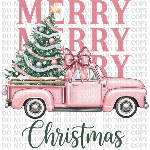 Pink Merry Christmas Truck DTF or Sublimation Transfer