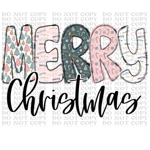Merry Christmas Pink DTF or Sublimation Transfer