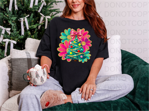 Neon Christmas Tree DTF or Sublimation Transfer
