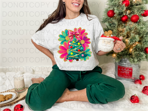 Neon Christmas Tree DTF or Sublimation Transfer