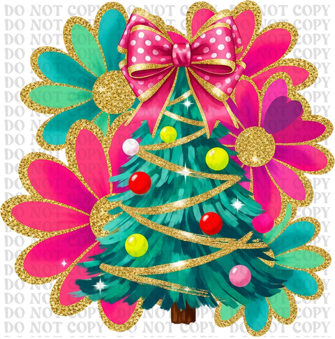 Neon Christmas Tree DTF or Sublimation Transfer