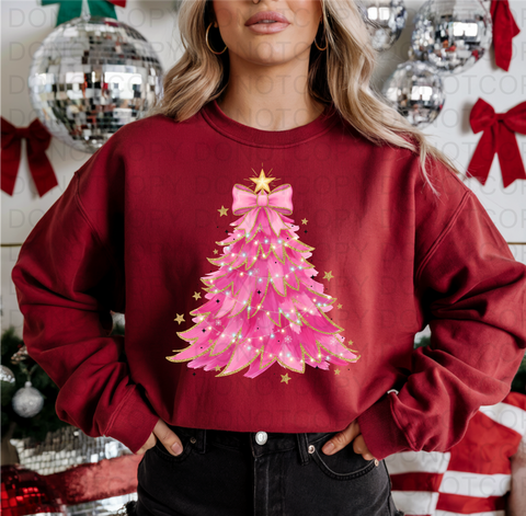 Pink Christmas Tree DTF or Sublimation Transfer