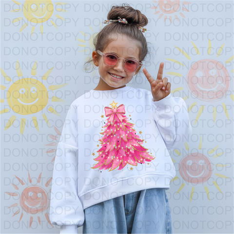 Pink Christmas Tree DTF or Sublimation Transfer