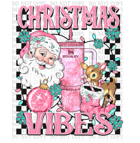 Pink Christmas Vibes DTF or Sublimation Transfer