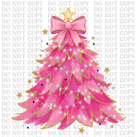Pink Christmas Tree DTF or Sublimation Transfer