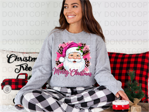 Pink Leopard Santa DTF or Sublimation Transfer