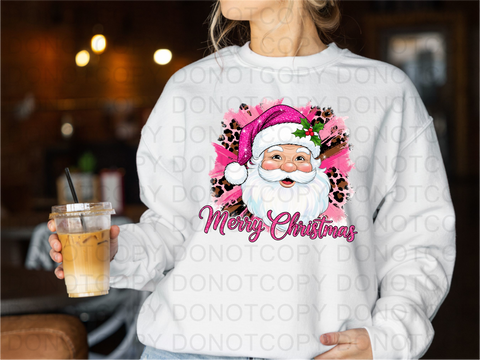 Pink Leopard Santa DTF or Sublimation Transfer