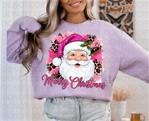 Pink Leopard Santa DTF or Sublimation Transfer
