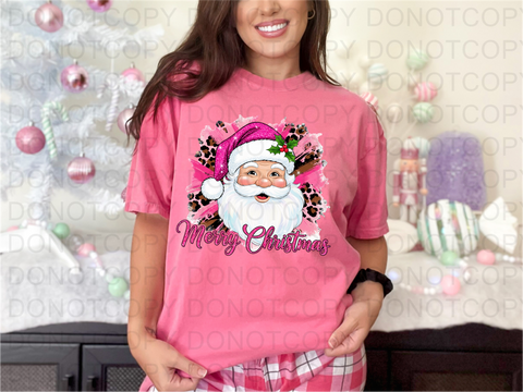 Pink Leopard Santa DTF or Sublimation Transfer