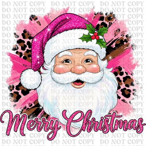 Pink Leopard Santa DTF or Sublimation Transfer