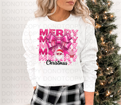 Pink Merry Christmas DTF or Sublimation Transfer