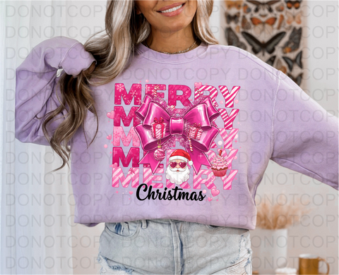 Pink Merry Christmas DTF or Sublimation Transfer