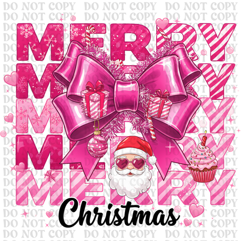 Pink Merry Christmas DTF or Sublimation Transfer