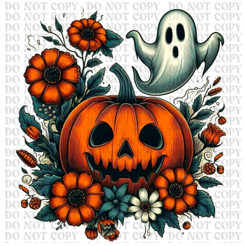 Ghost With Floral Pumpkin DTF or Sublimation Transfer