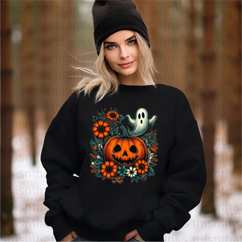 Ghost With Floral Pumpkin DTF or Sublimation Transfer