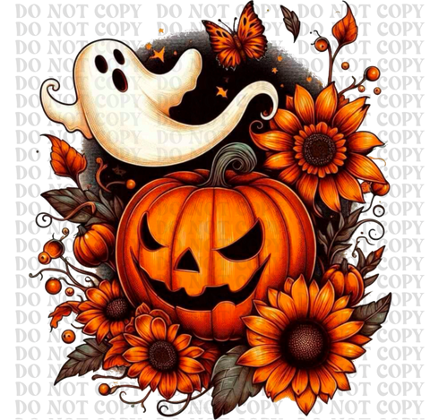 Ghost With Floral Pumpkin DTF or Sublimation Transfer