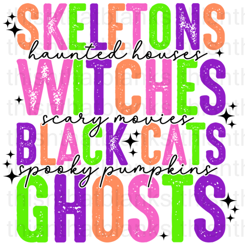 Skeletons, Witches, Black Cats, Ghosts Sublimation or DTF Transfer