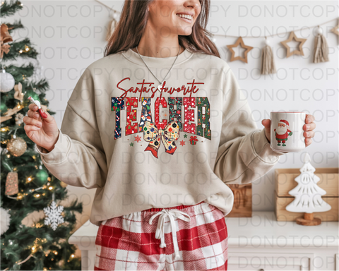 Santas Favorite Teacher DTF or Sublimation Transfer