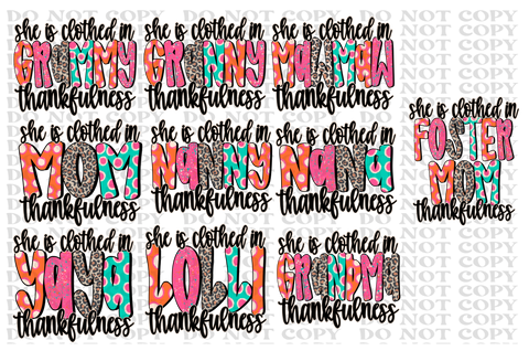 Clothed In Thankfulness NAMES DTF or Sublimation Transfer