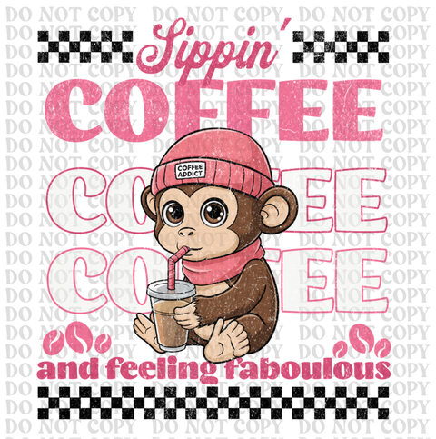Sipping Coffee Animals DTF or Sublimation Transfer