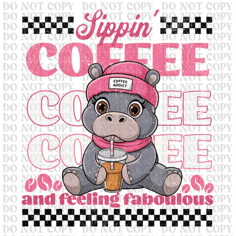 Sipping Coffee Animals DTF or Sublimation Transfer