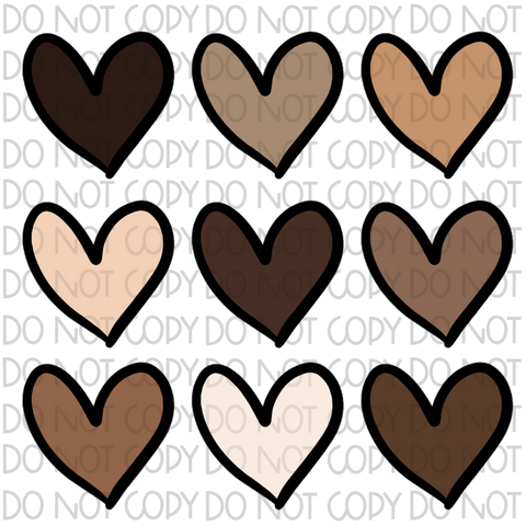 Skin Tone Hearts DTF or Sublimation Transfer